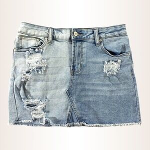 Altar'd‎ State Distressed Jean Skirt Womens Small Raw Hem Mini Light Wash Y2K